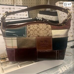 Coach Patchwork Shoulder Bag - Burgundy and Tan